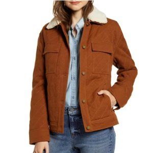 Pendleton Sidney Quilted Barn Coat Shearling Collar Brown Jacket